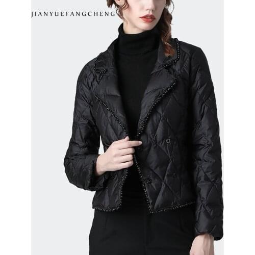 Fashion Women Winter Down Jacket Black Slim Short Duck Down Puffer Coat Warm Thicken Ladies Winter Top Luxury Beaded Down Jacket