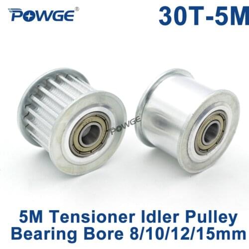 POWGE 30 Teeth 5M Idler Pulley Tensioner Wheel Bore 8/10/12/15mm with Bearing Guide HTD5M synchronous pulley Gear 5M 30teeth 30T