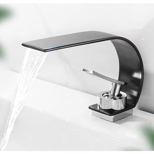 Luxurious Basin Bathroom Faucet Mixer Brass Tap Black/Silver/Gold Water Faucet Single Handle Hot and Cold Waterfall Faucet