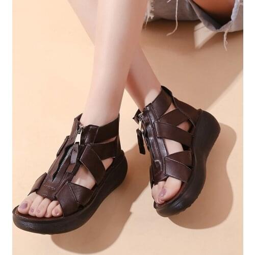 Womens Sandals Summer Ladies Leather Sandals Gladiator Sandals Women 2021 Black Brown Zapatos Plataforma De Mujer De Fiesta
