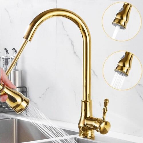 Kitchen Sink Faucets Hot & Cold Solid Brass Sink Mixer Taps Pull Out Spray Nozzle 360 Degree Rotating Single Handle Deck Mounted