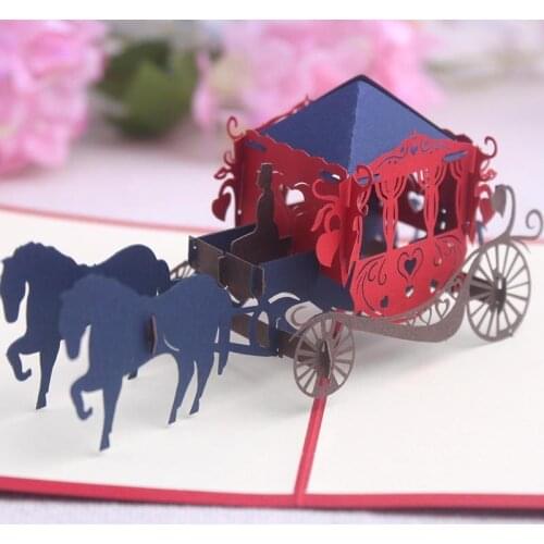 Wedding lnvitations love carriage 3D laser cut paper cutting Greeting Pop Up Kirigami Card Custom postcards Wishes Gifts RXC009