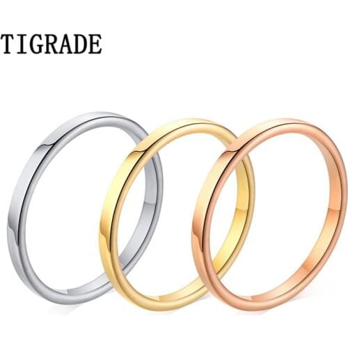 Tigarde 2mm Thin Silver-color Couple Ring Simple Fashion Rose Gold Finger Ring For Women and Men mens gifts Stainless Steel