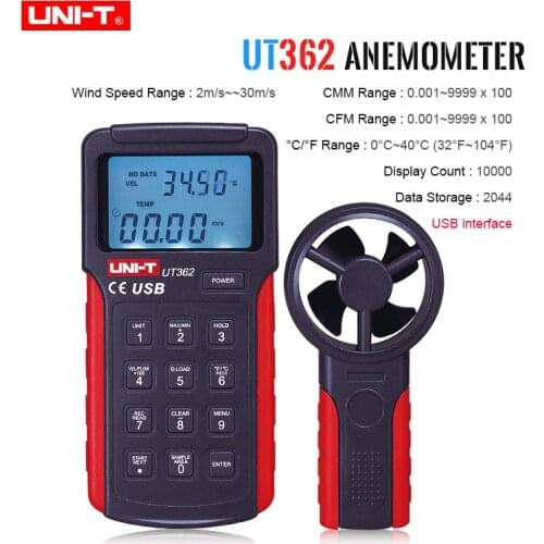 UNI-T UT362 Wind Speed Meter Tachometer Anemoscope Anemometer can measure temperature/wind speed/wind count with USB interface