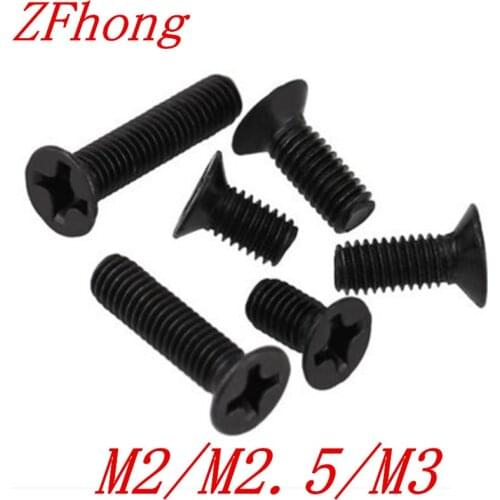 500pcs Flat head screws carbon steel screws M2 M2.5 M3 M3*4 M3*5 M3*6 screws black Nickel plated KM screws