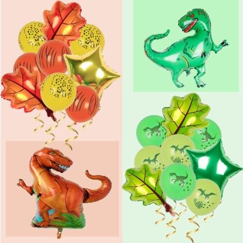 1set Dinosaur Foil Balloons Green Yellow Leaf Dragon Birthday Party Decorations Kids Supplies Boy Toys Home supplies Air Globos