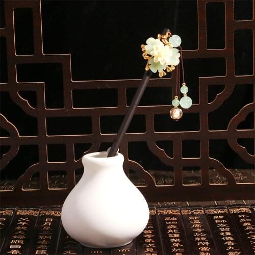 Women Hair Jewelry Glass Glazed Flower Chinese Hairpin Ethnic Hair Stick Stone Tassel Girls Accessories Gift