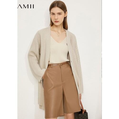 AMII Minimalism Women Sweaters Winter Fashion Vneck Single Breasted Cardigan Women Loose Knitted Tops Female Outwear 12170415