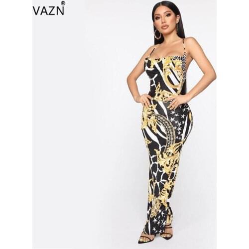 VAZN AWN5031 New Beach Open Mature Sexy Style Retro Halter Criss Cross Bandage Backless Women Pencil Chiffon Maxi Dress