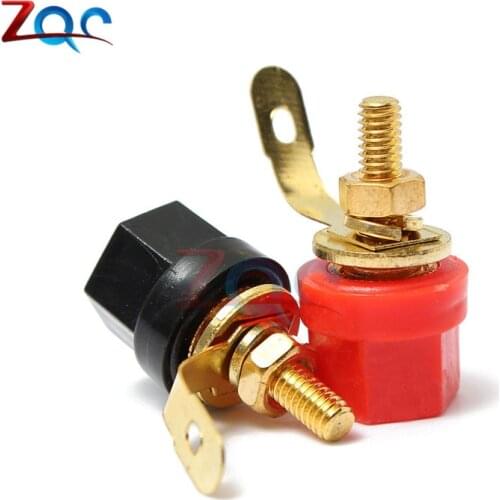 2PCS Gold Amplifier Speaker Binding Post Terminal 4mm Banana Plug Jack Black + Red