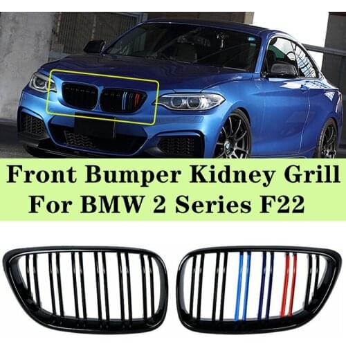 1 Pair Glossy Black Dual Line Slat Front Kidney Grilles Replacement For BMW 2 Series F22