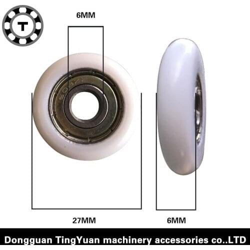 10PCS Free Shipping outer diameter 27mm round type hanging door sliding window bearing nylon roller 6*27*6 R type