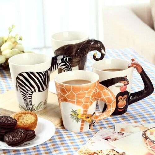 3D three-dimensional pure animal creative hand-painted ceramic Mugs