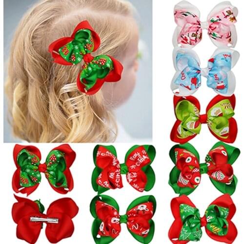 4 Inches Double Layer Ribbon Bowknot Baby Girls Hair Clips Cute Cartoon Print Bows Hairpins Infant Headwear Photography Props