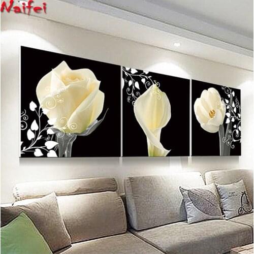 5d Diamond Painting Full Diamond Embroidery Flowers European Style Restaurant Cross Stitch Triptych Living Room Simple Modern