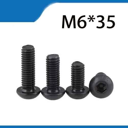 Free Shipping 30pcs M6x35 mm M6*35 mm yuan cup Half round pan head black grade 10.9 carbon Steel Hex Socket Head Cap Screw
