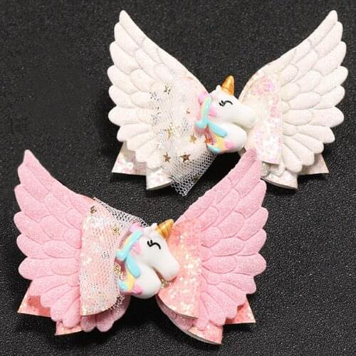 Glitter Angle Wing Hair Bows Mesh Lace Unicorn Bows Girls Hairpins Fairy Clips Handmade Chunky Barrettes Party Outfit Headwear