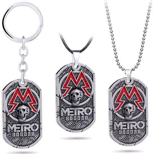20PCS/LOT Game Metro Exodus 2033 Keychain Metal Vintage Souvenir Pendant Tag Skull LOGO Keyring llaveros Accessories