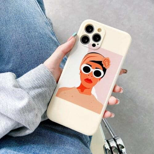 Line Portrait The Cow Print Sunglasses Pretty Girl Tetris Square Case For Vivo Y17 Y30 Y20 V20 SE Soft Silk Silicone Back Cover