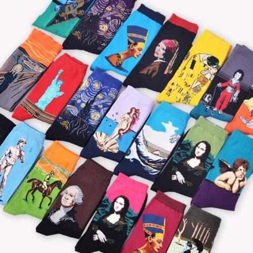 CHSDCSI Printing Pure Cotton Oil Painting Classic Art Sock New Fashion Women Harajuku Style Casual Van Gogh W029
