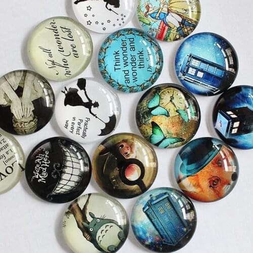 12mm Mixed Style Round Glass Cabochon Flatback Photo Dome Jewelry Finding Cameo Pendant Settings 50pcs/lot K05521
