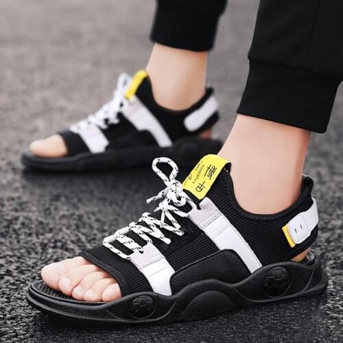 2020 Summer Sandals Men Ancient Chinese Characters Stylish Design Casual Men Shoes Outdoor Open Toe Breathable Mesh Sandals