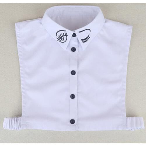 Embroidery Smile Women Fake Collar Half Shirt Vest Detachable False Collar Faux Col Chemisie Lapel Shirt Sweater Decoration vest
