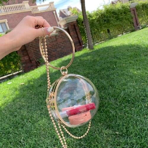 Mini Round Ball Shape Purse Transparent Evening Clutches Cute Clear Acrylic Box Shoulder Bags Handbag for Women