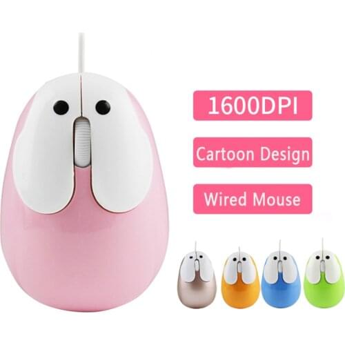 CHYI Mini Cute Cartoon Rabbit Mouse For Girl Wired Computer Gold Pink Mice 1200DPI Optical USB 3D Mouse For Kid Gift Laptop