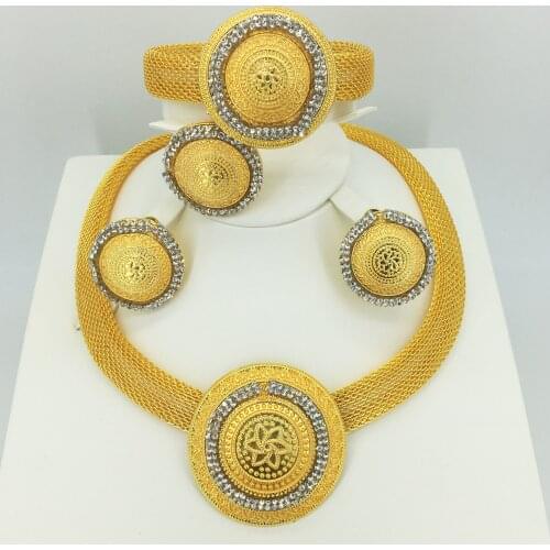 Fashion Wedding Bridal Crystal Rhinestone Jewelry Sets African Beads Dubai Gold Color Statement Jewellery Costume