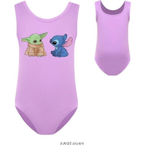Fashion Toddler Baby Girls Kids Sleeveless Stitch Print Backless Cute One-piece Swimsuits Beachwear Bathing Swimwear