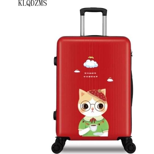 KLQDZMS 20/22/24/26inch fashion cartoon ABS+ PC rolling luggage girls travel suitcase men trolley bag on wheels