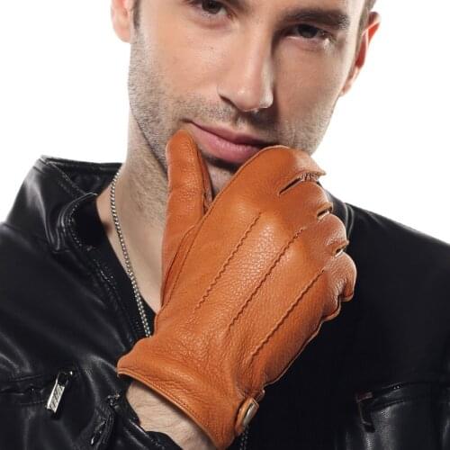 Men Genuine Leather 2018 New Rushed Gloves Luxury Deerskin Glove High Quality Wrist Driving Winter Cashmere Lining EM012WR