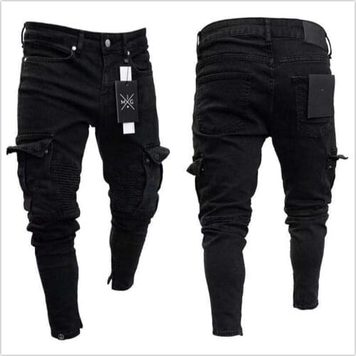 2021 New Men Black Jeans Fashion Stretch Denim Pencil Pants Street Trendy Casual Pocket Trousers S-3XL Drop shipping