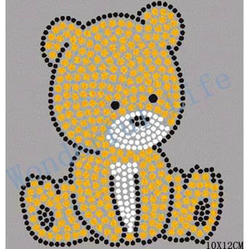 New product free shipping beautiful bear hotfix Rhinestones Heat Transfer Design Iron on