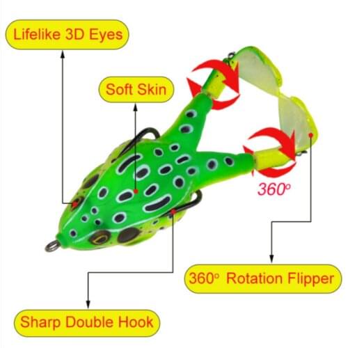 OIMG 1PCS Topwater Fishing Lure Double Propeller Frog Soft Bait 90mm/13.7g Artificial Popper Fishing