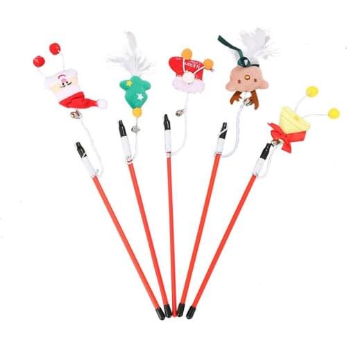 Cat Teaser Kitten Stick Teaser Cat Interactive Toy Mini Bell Rattles Christmas Series Interactive Plush Toys For Pet Dog Cat