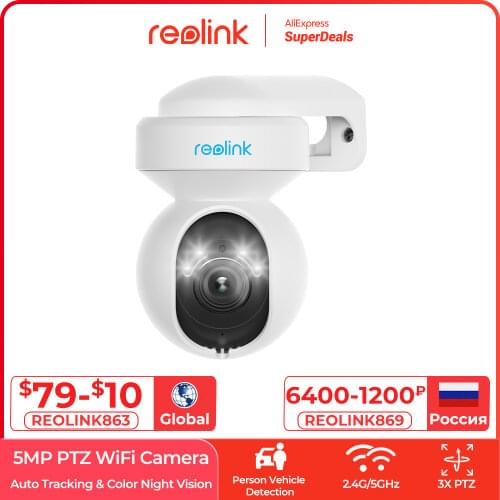 Reolink E1 Outdoor 5MP WiFi Camera Human/Car Detection PTZ 2-Way Audio Color Night Vision Home Video Surveillance