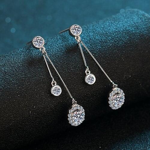 Inbeaut New Arrival 925 Silver Excellent Cut Total 1 ct Round D Color Moissanite Drop Earrings Classic Party Jewelry for Women