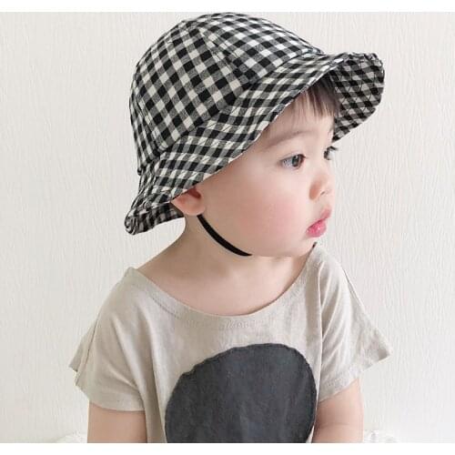 Spring Summer Baby Hats Plaid Cotton Fisherman Hats Kids Boys Girls Sun Hats Beach Caps