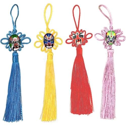 Handmade Silky Floss Chinese Knots Beijing Opera Mask Knot Tassel Pendant DIY Craft for Door and Car Handing Home Decoration