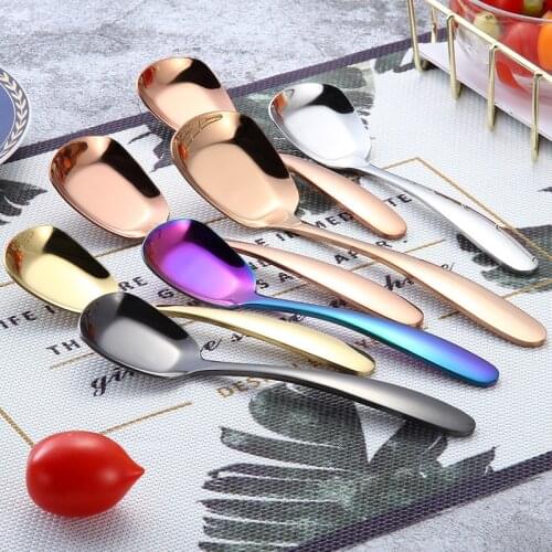 Stainless Steel Flat Spoon Salad Cutlery Kid Rose Gold Korean Soup Child Food 3 Size Spoons Kitchen Accessory