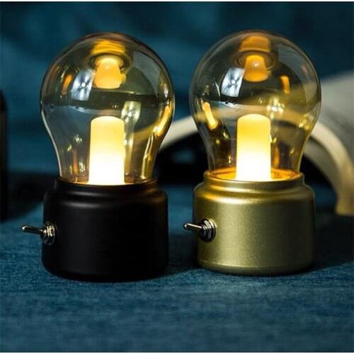Vintage USB LED Bulb Night Lights Rechargeable Retro Minimalist Light Bulb Fixture Warm Lighting Desk Table Lamps For Bedside