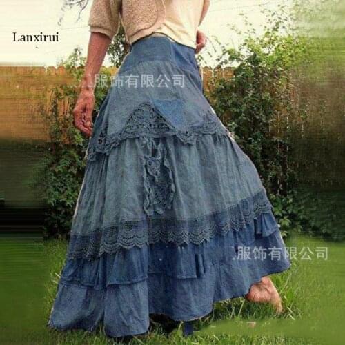 Women Skirts Casual Ruffles Female Vintage Long Maxi Skirt Cotton Linen Vestidos A-line Skirts Jupe Femme Streetwear 5XL