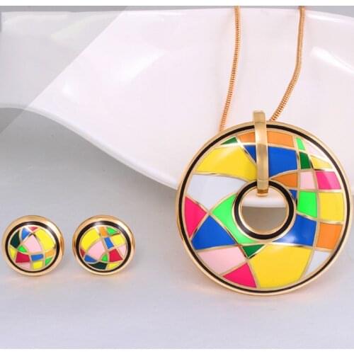Zlxgirl jewelry sets hot selling Russian Design Elegant Classic Costume Enamel wedding pendant with earring Jewelry Set