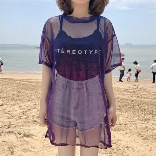 New Fashion Hollow Out T Shirt Women Sexy Transparent Summer Tops Ladies Short Sleeve Loose Two set T-Shirts Women Tee Shirt