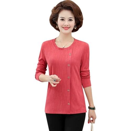Long Sleeve Women Knitted T-Shirt Spring Fall Pullover Tee Tops Basic Shirt 2021 Fashion Plus Size 5XL Middle Age Mother Clothes