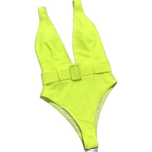 2021 New Arrival One Pieces Swimsuit Women Solid Deep V Neck One-piece Suits Monokini Swimwear Stroje K Pielowe Damskie