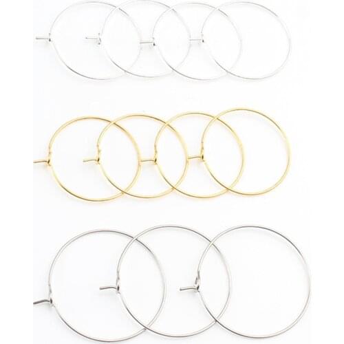 50pcs/lot 20 25 30 mm Silver Colors KC Gold Hoops Earrings Big Circle Ear Hoops Earrings Wires For DIY Jewelry Making Supplies