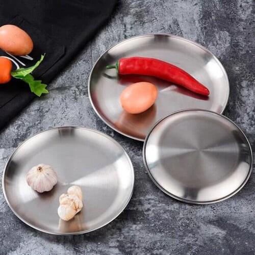 1pc Stainless Steel Round Thickened Dessert Single-layer Plate BBQ Tableware Dish Dessert Serving Dishes Food Container new